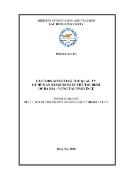 Factors affecting the quality of human resources in the tourism of Ba Ria - Vung Tau province