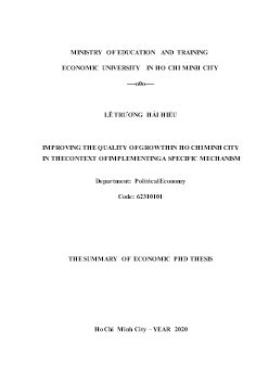 Improving the quality of growth in Ho Chi Minh city in the context of implementing a specific mechanism