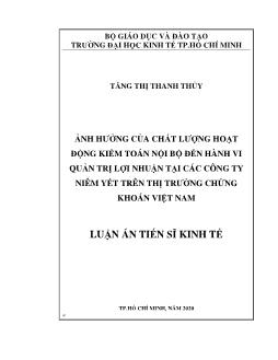 Luận án Ảnh hưởng của chất lượng hoạt động kiểm toán nội bộ đến hành vi quản trị lợi nhuận ở các công ty niêm yết trên thị trường chứng khoán Việt Nam