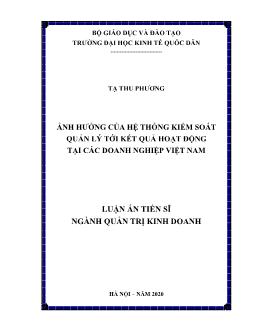 Luận án Ảnh hưởng của hệ thống kiểm soát quản lý tới kết quả hoạt động tại các doanh nghiệp Việt Nam