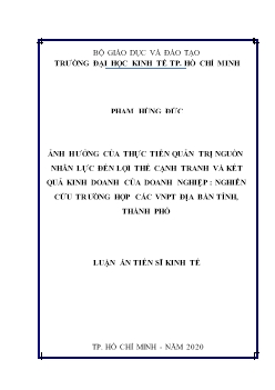 Luận án Ảnh hưởng của thực tiễn quản trị nguồn nhân lực đến lợi thế cạnh tranh và kết quả kinh doanh của doanh nghiệp: nghiên cứu trường hợp các VNPT địa bàn tỉnh, thành phố