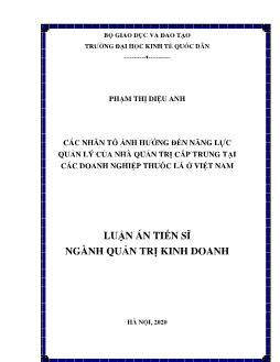 Luận án Các nhân tố ảnh hưởng đến năng lực quản lý của nhà quản trị cấp trung tại các doanh nghiệp thuốc lá ở Việt Nam