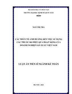 Luận án Các nhân tố ảnh hưởng đến việc sử dụng các thước đo hiệu quả hoạt động của doanh nghiệp sản xuất Việt Nam