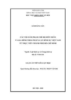 Luận án Các tội xâm phạm chế độ hôn nhân và gia đình theo pháp luật hình sự Việt Nam từ thực tiễn thành phố Hồ Chí Minh