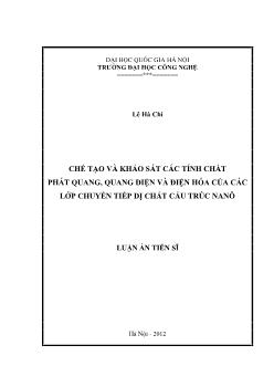 Luận án Chế tạo và khảo sát các tính chất phát quang, quang điện và điện hóa của các lớp chuyển tiếp dị chất cấu trúc nanô