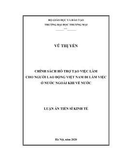 Luận án Chính sách hỗ trợ tạo việc làm cho người lao động Việt Nam đi làm việc tại nước ngoài khi về nước