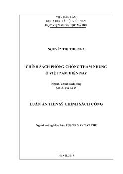 Luận án Chính sách phòng, chống tham nhũng ở Việt Nam hiện nay