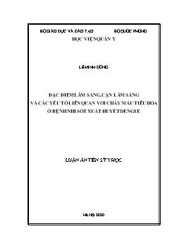 Luận án Đặc điểm lâm sàng, cận lâm sàng và các yếu tố liên quan với chảy máu tiêu hóa ở bệnh nhi sốt xuất huyết dengue