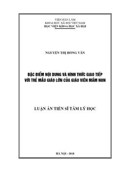 Luận án Đặc điểm nội dung và hình thức giao tiếp với trẻ mẫu giáo lớn của giáo viên mầm non