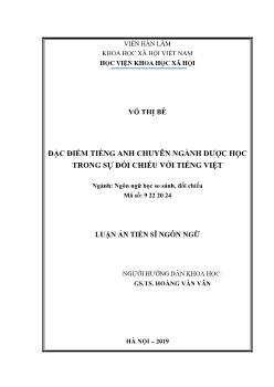 Luận án Đặc điểm Tiếng Anh chuyên ngành dược học trong sự đối chiếu với Tiếng Việt