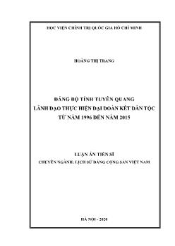 Luận án Đảng bộ tỉnh Tuyên Quang lãnh đạo thực hiện đại đoàn kết dân tộc từ năm 1996 đến năm 2015