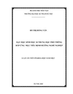 Luận án Dạy học sinh học 10 trung học phổ thông đáp ứng mục tiêu định hướng nghề nghiệp