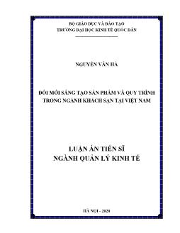 Luận án Đổi mới sáng tạo sản phẩm và quy trình trong ngành khách sạn tại Việt Nam