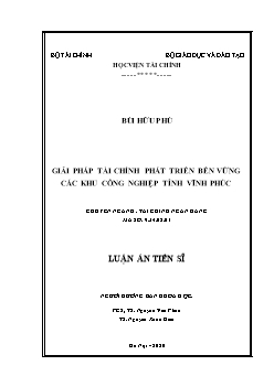 Luận án Giải pháp tài chính phát triển bền vững các khu công nghiệp tỉnh Vĩnh Phúc