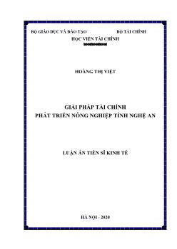 Luận án Giải pháp tài chính phát triển nông nghiệp tỉnh Nghệ An