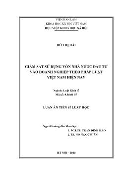 Luận án Giám sát sử dụng vốn nhà nước đầu tư vào doanh nghiệp theo pháp luật Việt Nam hiện nay