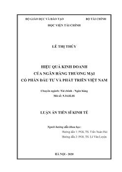 Luận án Hiệu quả kinh doanh của ngân hàng thương mại cổ phần đầu tư, phát triển Việt Nam