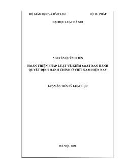Luận án Hoàn thiện pháp luật về kiểm soát ban hành quyết định hành chính tại Việt Nam hiện nay