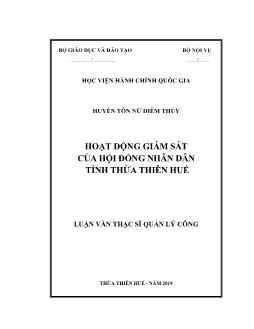 Luận án Hoạt động giám sát của hội đồng nhân dân tỉnh Thừa Thiên Huế