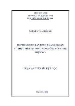 Luận án Hợp đồng mua bán hàng hóa nông sản từ thực tiễn ở đồng bằng sông Cửu Long hiện nay