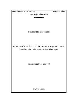 Luận án Kế toán môi trường ở các doanh nghiệp khai thác khoáng sản trên địa bàn tỉnh Bình Định