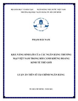 Luận án Khả năng sinh lời của các ngân hàng thương mại Việt Nam trong bối cảnh khủng hoảng kinh tế thế giới