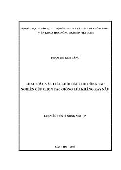 Luận án Khai thác vật liệu khởi đầu cho công tác nghiên cứu chọn tạo giống lúa kháng rầy nâu