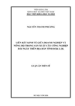 Luận án Liên kết kinh tế giữa doanh nghiệp và nông hộ trong sản xuất cây công nghiệp dài ngày trên địa bàn tỉnh Đắk Lắk