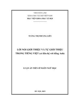 Luận án Lời nói giới thiệu và tự giới thiệu trong Tiếng Việt (có liên hệ với Tiếng Anh)