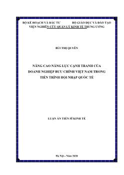 Luận án Nâng cao năng lực cạnh tranh của doanh nghiệp bưu chính Việt Nam trong tiến trình hội nhập quốc tế