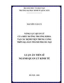 Luận án Năng lực quản lý của điều dưỡng trưởng khoa tại các bệnh viện trung ương trên địa bàn thành phố Hà Nội