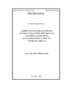 Luận án Nghiên cứu b ào chế và đánh giá tác dụng tăng cường miễn dịch của cao khô lá đu đủ rừng (trevesia palmata (roxb. ex lindl.) vis., họ nhân sâm araliaceae)
