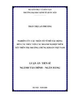 Luận án Nghiên cứu các nhân tố vĩ mô tác động đến cấu trúc vốn các doanh nghiệp niêm yết trên thị trường chứng khoán Việt Nam