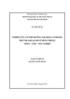 Luận án Nghiên cứu cải tiến đường nạp động cơ diesel một xilanh 16,5 hp sử dụng trong nông – lâm – ngư nghiệp