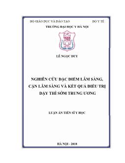 Luận án Nghiên cứu đặc điểm lâm sàng, cận lâm sàng và kết quả điều trị dậy thì sớm trung ương