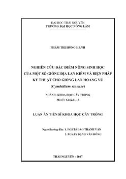 Luận án Nghiên cứu đặc điểm nông sinh học của một số giống địa lan kiếm và biện pháp kỹ thuật cho giống lan hoàng vũ (cymbidium sinense)