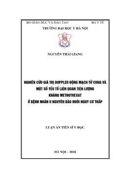 Luận án Nghiên cứu giá trị doppler động mạch tử cung và một số yếu tố liên quan tiên lượng kháng methotrexat ở bệnh nhân u nguyên bào nuôi nguy cơ thấp