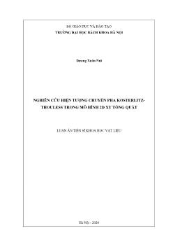 Luận án Nghiên cứu hiện tượng chuyển pha kosterlitzthouless trong mô hình 2d xy tổng quát