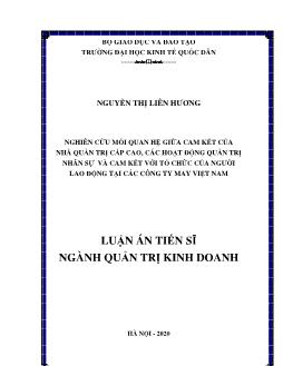 Luận án Nghiên cứu mối quan hệ giữa cam kết của nhà quản trị cấp cao, các hoạt động quản trị nhân sự và cam kết với tổ chức của người lao động tại các công ty may Việt Nam