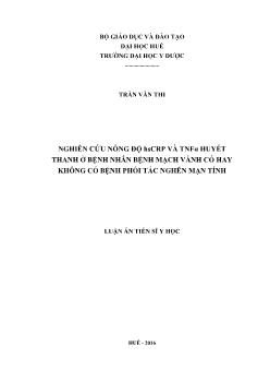 Luận án Nghiên cứu nồng độ hsCRP và TNFα huyết thanh ở bệnh nhân bệnh mạch vành có hay không có bệnh phổi tắc nghẽn mạn tính