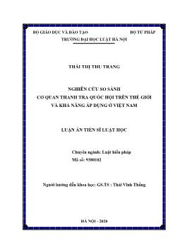 Luận án Nghiên cứu so sánh cơ quan thanh tra quốc hội trên thế giới và khả năng áp dụng tại Việt Nam