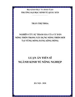 Luận án Nghiên cứu sự tham gia của cư dân nông thôn trong xây dựng nông thôn mới tại vùng đồng bằng Sông Hồng