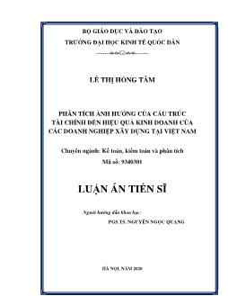 Luận án Phân tích ảnh hưởng của cấu trúc tài chính đến hiệu quả kinh doanh của các doanh nghiệp xây dựng tại Việt Nam