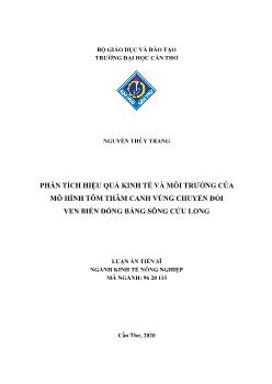 Luận án Phân tích hiệu quả kinh tế và môi trường của mô hình tôm thâm canh vùng chuyển đổi ven biển đồng bằng sông Cửu Long