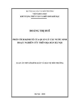 Luận án Phân tích kinh tế của quản lý cầu nước sinh hoạt: nghiên cứu trên địa bàn Hà Nội