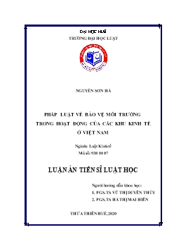 Luận án Pháp luật về bảo vệ môi trường trong hoạt động của các khu kinh tế tại Việt Nam