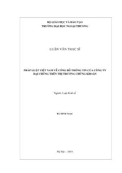 Luận án Pháp luât Việt Nam về công bố thông tin của công ty đại chúng trên thi ̣trường chứng khoán