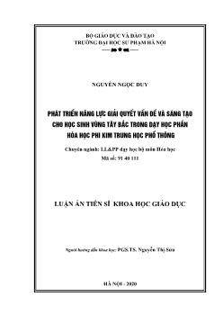 Luận án Phát triển năng lực giải quyết vấn đề và sáng tạo cho học sinh vùng Tây Bắc trong dạy học phần hóa học phi kim trung học phổ thông