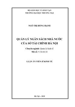 Luận án Quản lý ngân sách nhà nước của sở tài chính Hà Nội