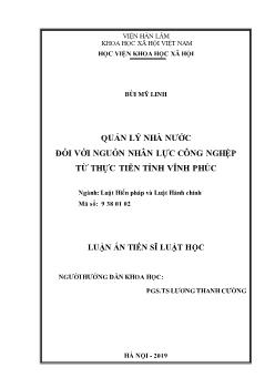 Luận án Quản lý nhà nước đối với nguồn nhân lực công nghệp từ thực tiễn tỉnh Vĩnh Phúc